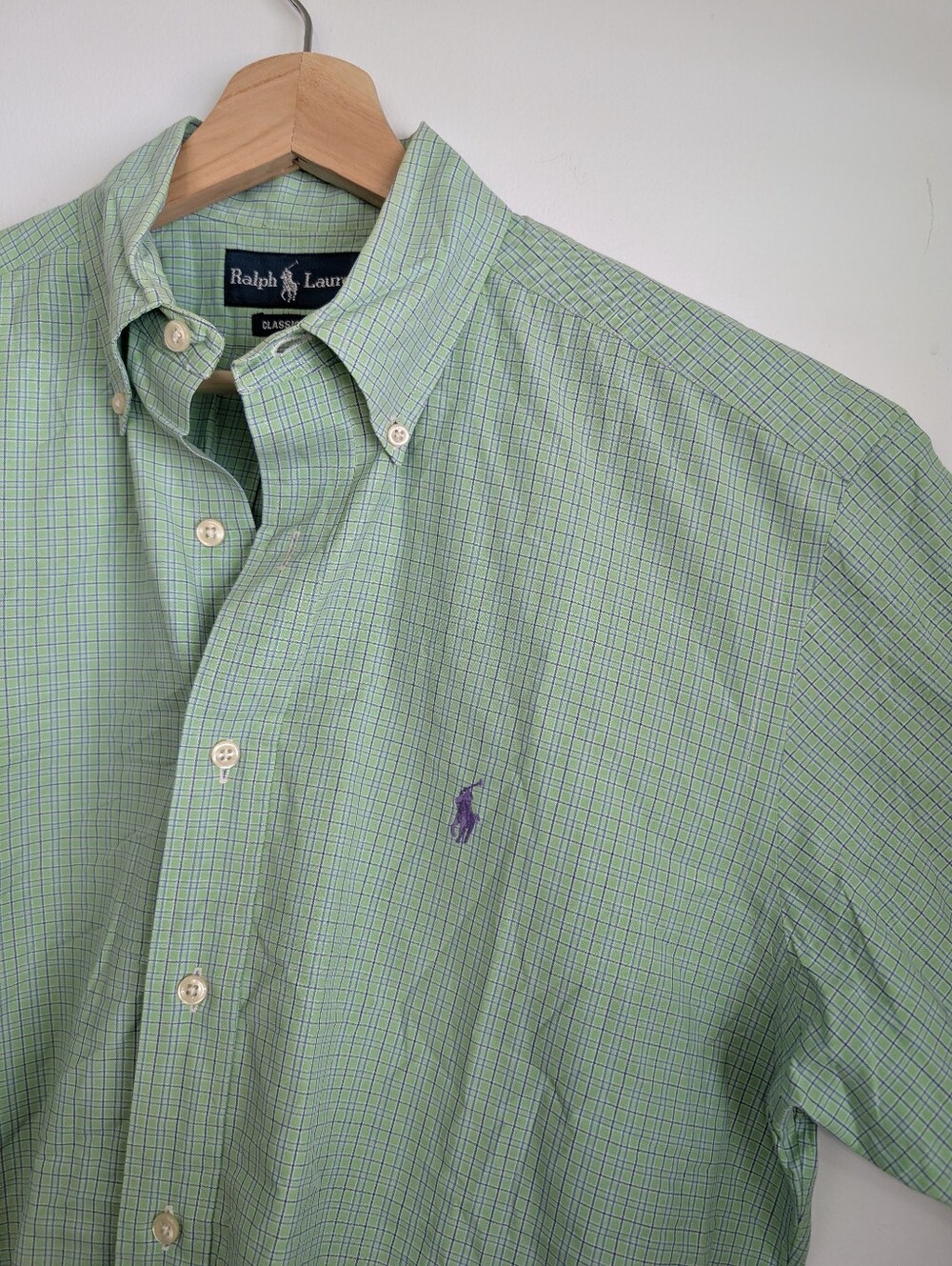 Vintage Ralph Lauren Mens Small Dress Shirt Classic Fit Preppy Polo Green Plaid